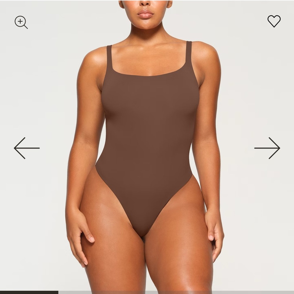 SKIMS Jasper Brown Square Neck Sleeveless Thong Bodysuit - L